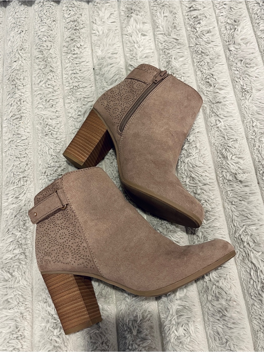 Women's Suede Taupe Block Heel Ankle Boots - Lauren Conrad